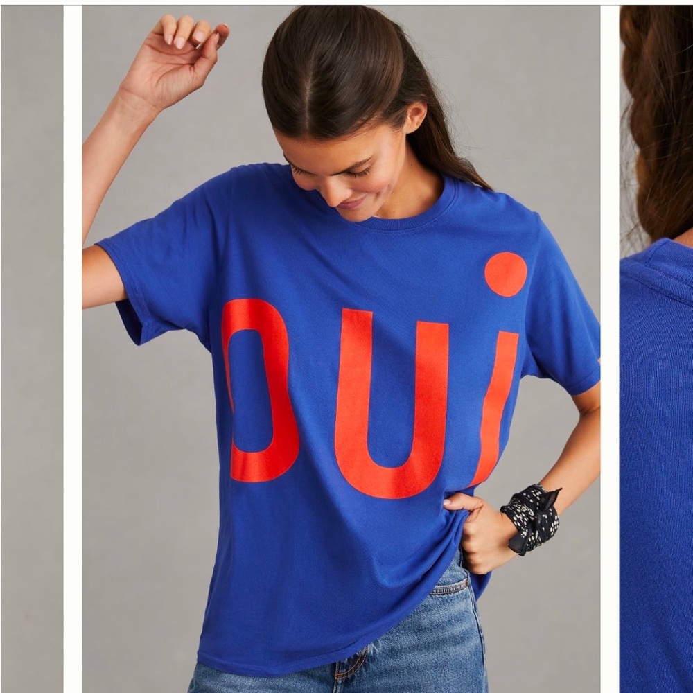 NWT Clare V Blue and Red Short Sleeve Tee reposting. RARE. Never worn.